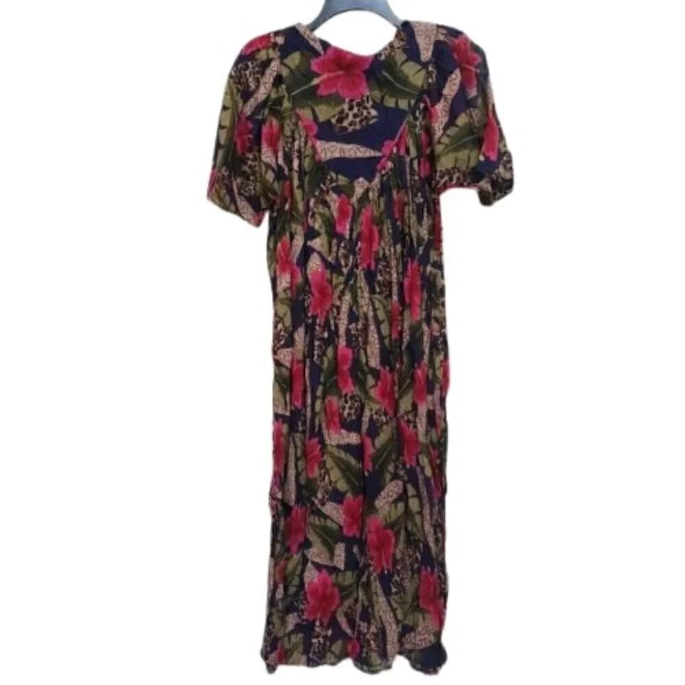 Vintage Patchouli 100% Cotton Floral Boho Cottagecore Gypsy Festival Dress Sz M